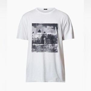 Neuw Palm Tree Art Graphic Linen-Blend T-Shirt- Medium